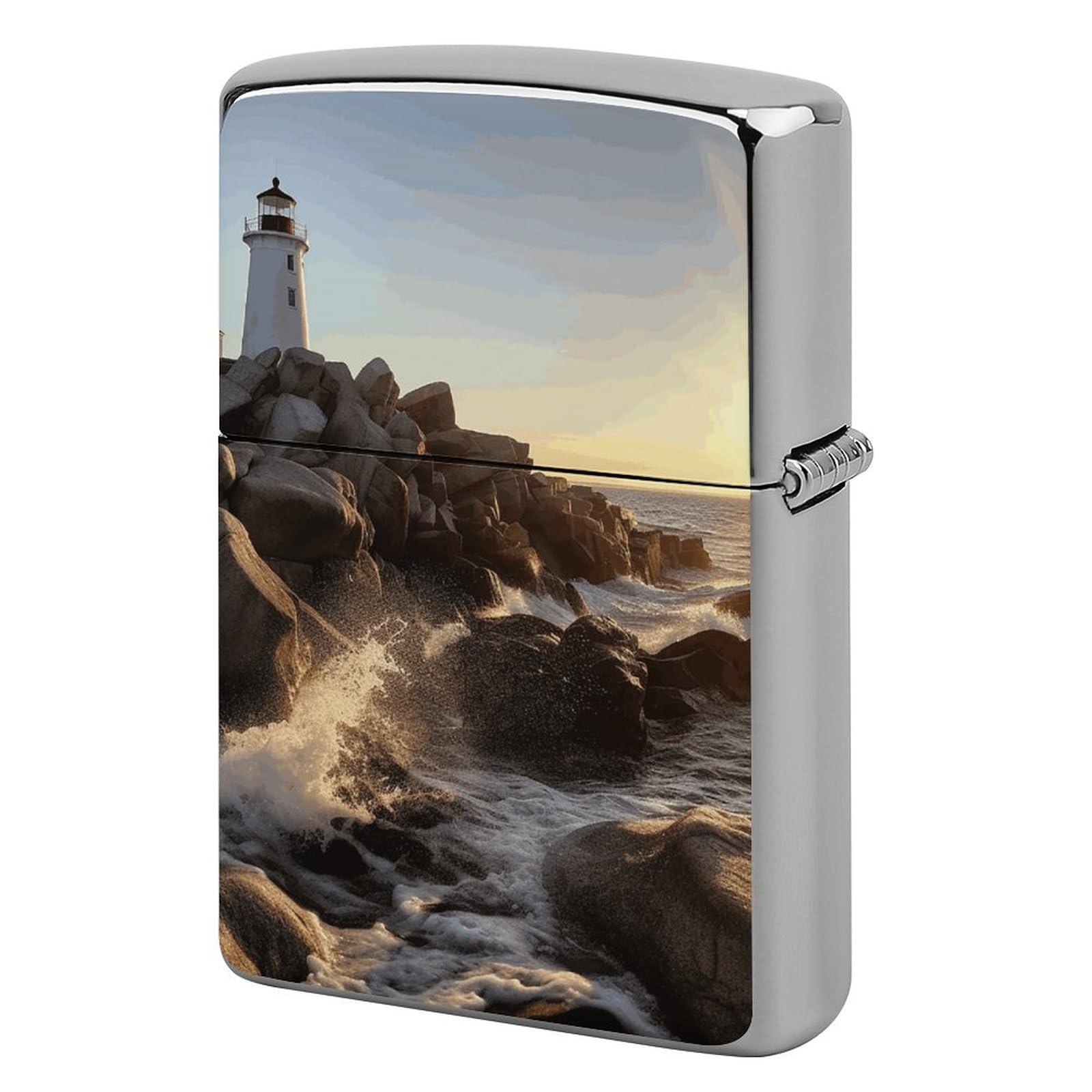 Lighthouse Rocks Seaside Lighter Cover for Men, Personalized Lighter Case for Birthday Gift, Flip-Top Lighters Protective Cover, Portable Lighters Shell for Outdoor, Travel