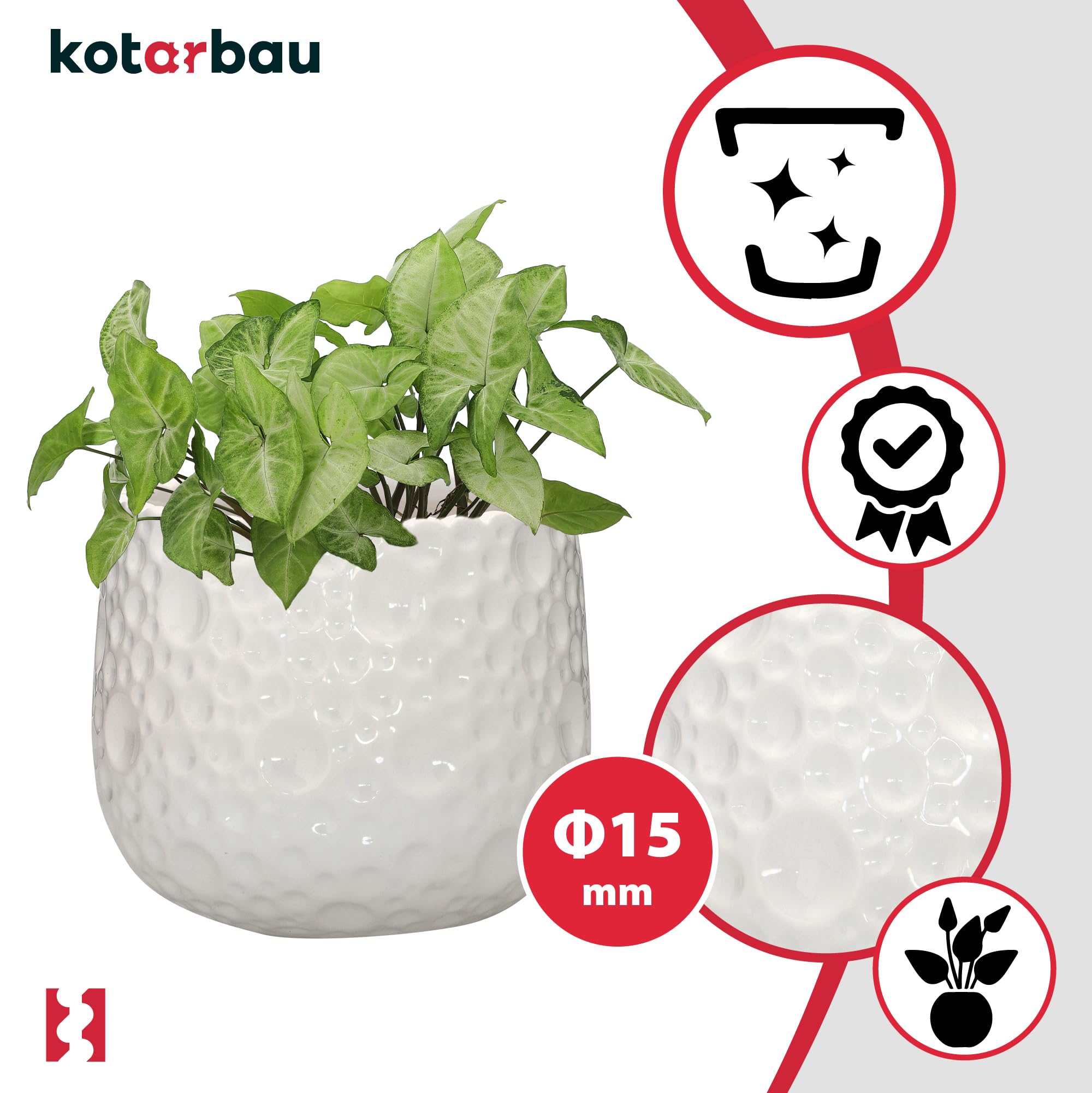 KOTARBAU Lot de 2 Pots de Fleurs Ronds en céramique, diamètre : 12 cm, Hauteur : 12,5 cm, Blanc, Cache-Pot pour Plantes d'intérieur, Modernes, Petits Pots pour orchidées