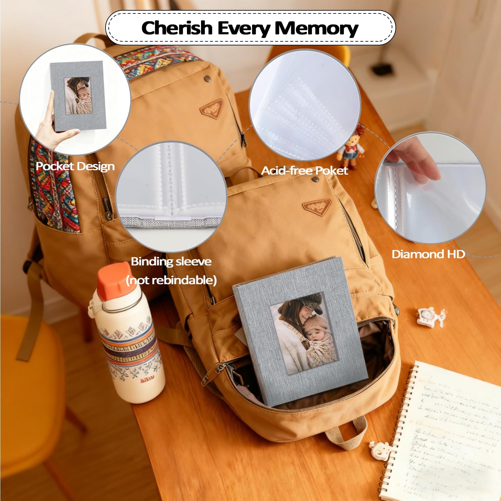 Popotop 2 Pack Fotoalbum 10 x 15 cm, kleines Leinen-Slip-In-Fotoalben Buch für 80 Fotos mit 40 Taschen, Geburtstagsgeschenke für Frauen, Mutter, Familie, Baby