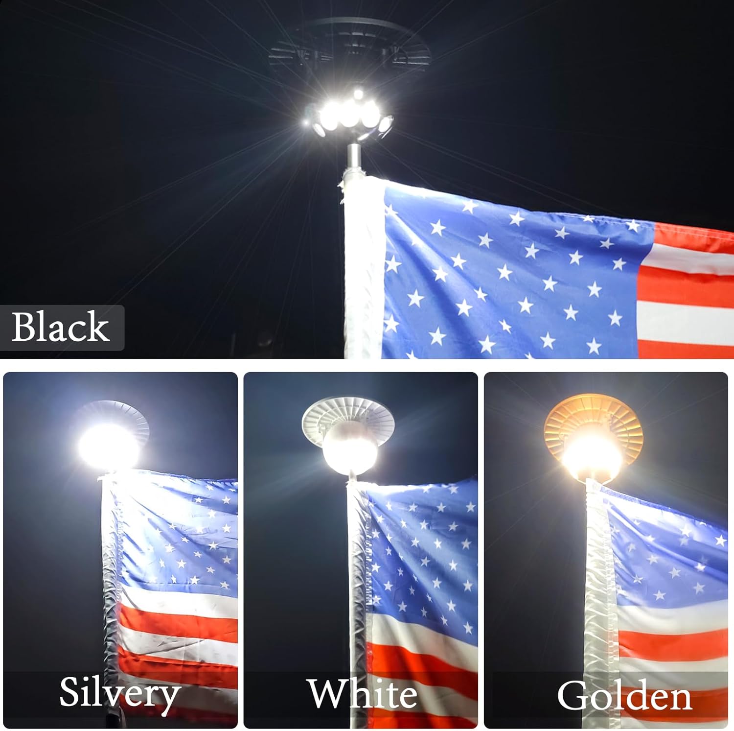 Flag Pole Light Solar Powered, Solar Flagpole Light LEDs, 1300lm Spherical Flagpole Lights,100% Flags Coverage for Most Outdoor 15 to 25 Ft Flag Poles, 0.55" Dia Ornament Spindles, Black