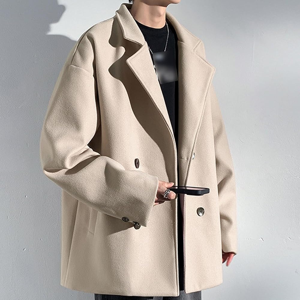 Amazon.com: JEKE-DG Men's Double-Breasted Pea Coat Windproof Lapel