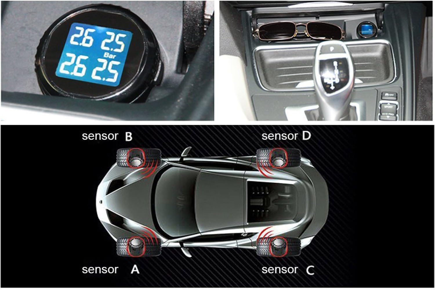 VESAFE Wireless Tire Pressure Monitoring System (TPMS) for Small Size 4-tire Vehicles, Including 4 External Cap sensors (0-87PSI)