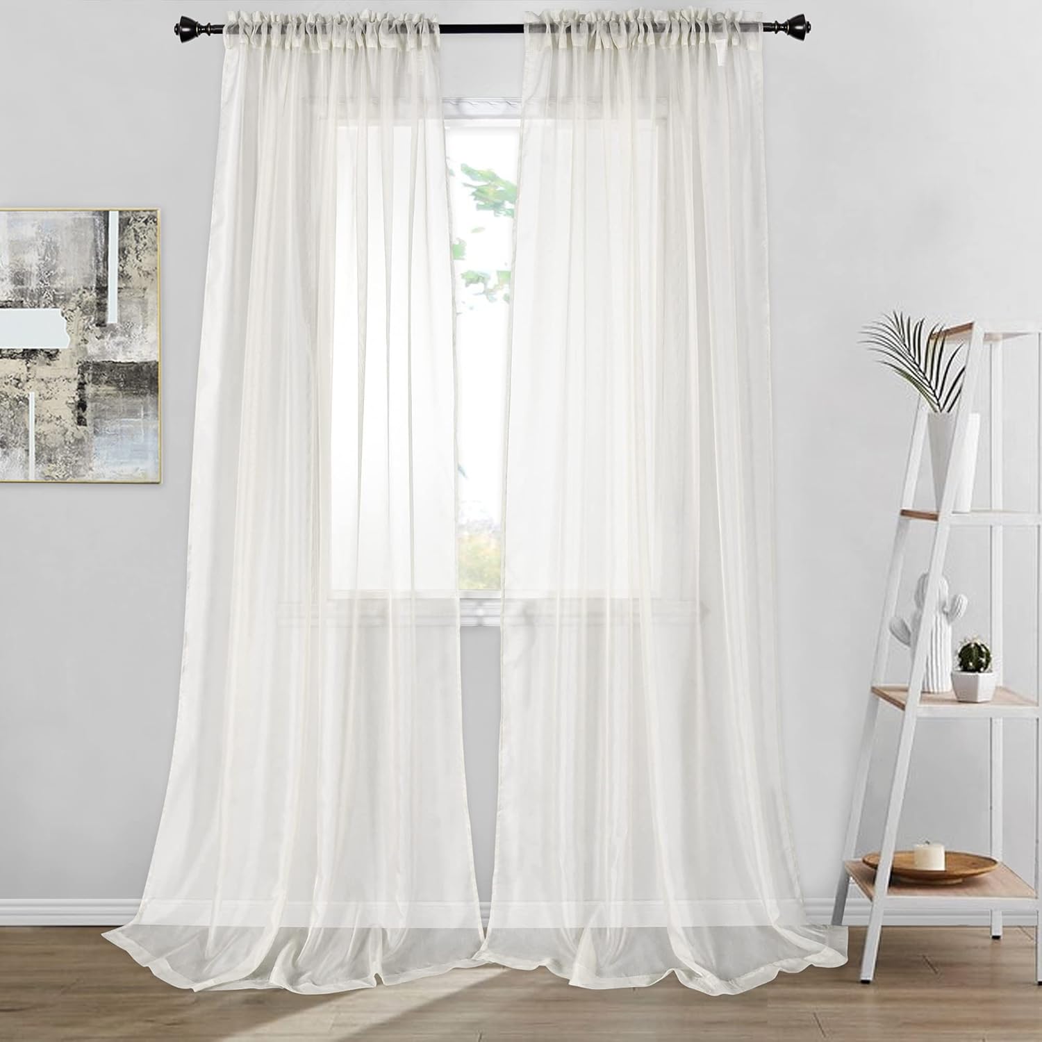 DONREN 2 Panels Solid Color Beige Sheer Curtains Elegant Rod Pocket Window Voile Panels Drapes for Bedroom Living Room (52X95 Inches)