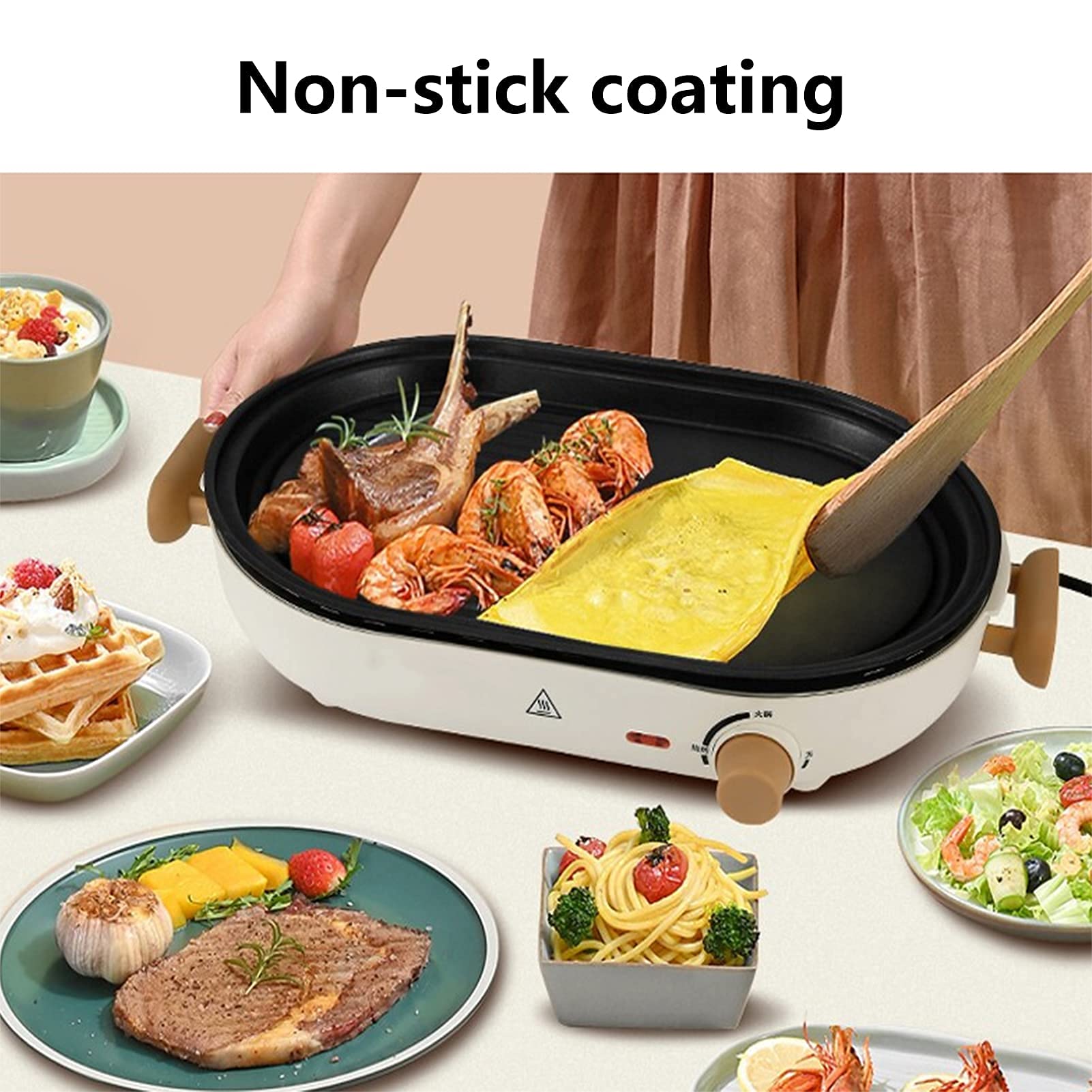 Bandeja de Barbacoa eléctrica eléctrica para el hogar Split multifunción 1300 W Cocción 4 L Gran Capacidad (Pan para Hornear + Tapa)