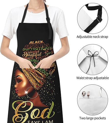 Miniatura 6 de Delantal africano negro con bolsillo floreciente para mujer, delantales impermeables ajustables para cocina, jardinería, salón, Mujeres africanas