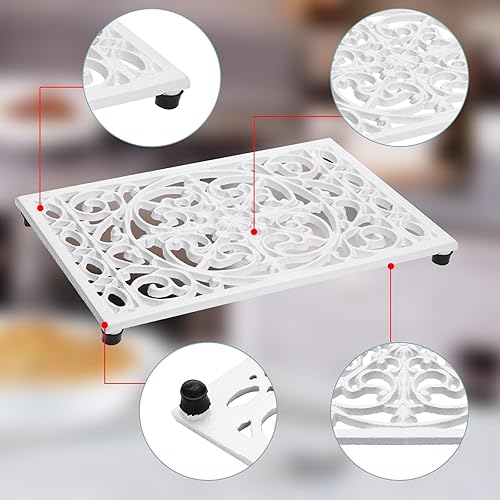 Miniatura 10 de Sumnacon 2 salvamanteles de hierro fundido de 8.5 x 5.2 pulgadas, salvamanteles rústicos de metal resistentes al calor para platos calientes, ollas,