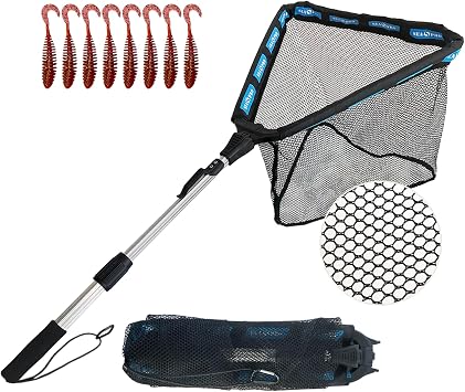 Floating Telescoping Rubber Fishing Net with Handle Lightweight Fly Fish Net Silicone Foldable Freshwater and Saltwater Extendable Fishpond Kayak Fish Landing Net