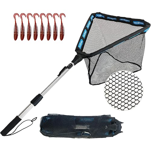 SEASPRO Floating Telescoping Rubber Fishing Net with Handle Lightweight Fly Fish Net Silicone Foldable Freshwater and Saltwater Extendable Fishpond Kayak Fish Landing Net