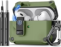 Vista 33 de Compatible con AirPods Pro 2ª/1ª generación, estuche con cierre magnético automático y kit de limpieza, compatible con funda Magsafe - Negro