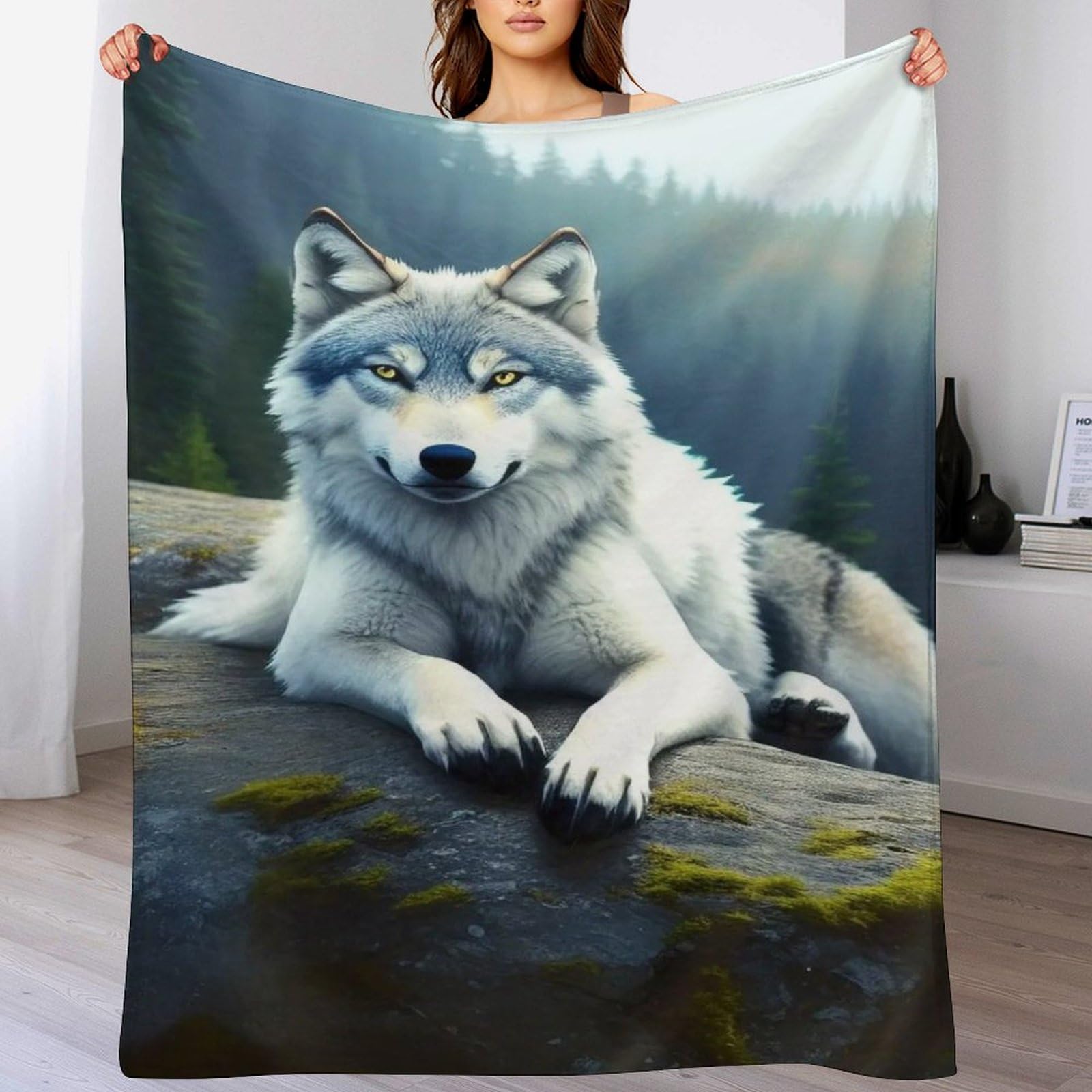 Couverture canapé loup en flannel douce 130x150 cm pour salon et voyage