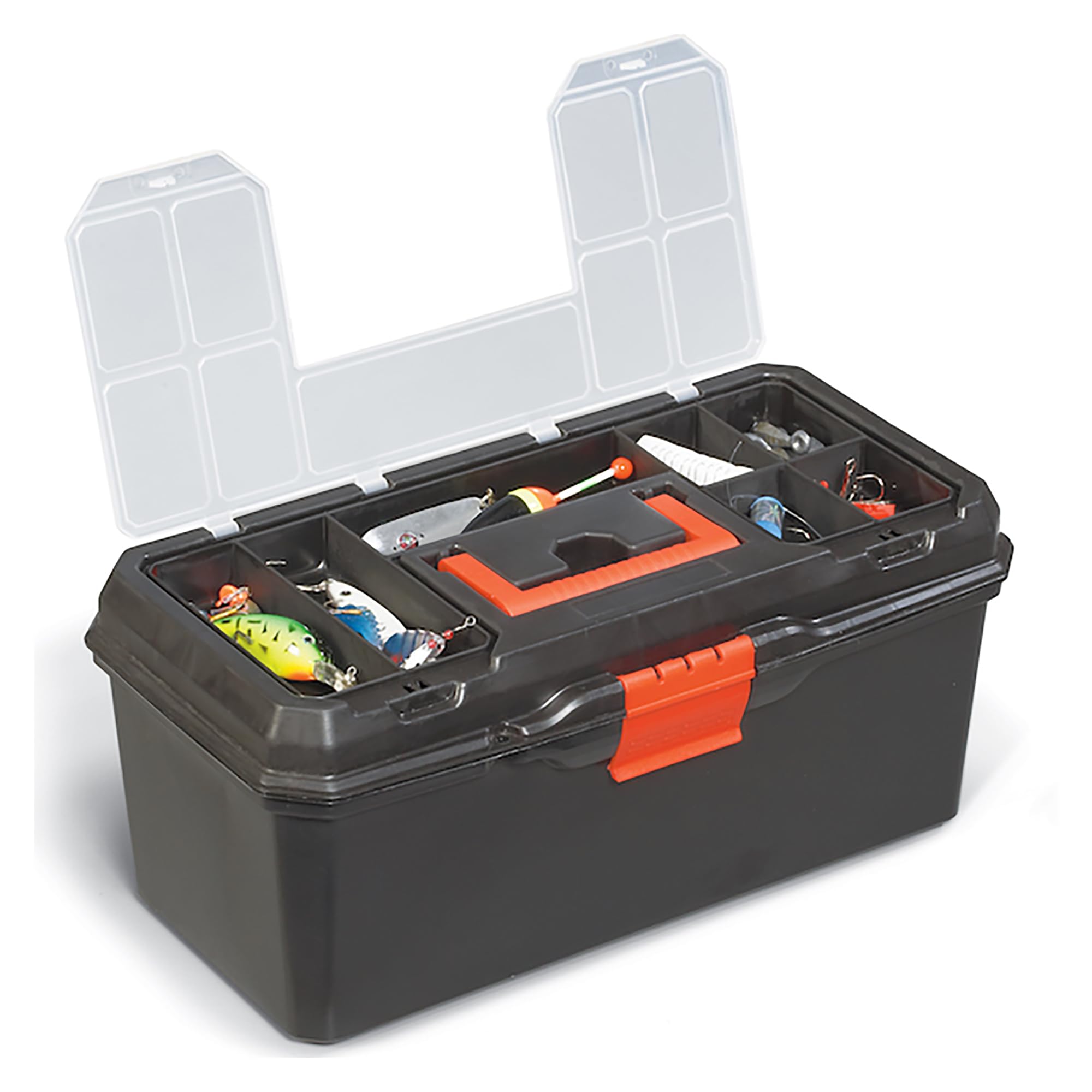 Dekton Black 16'' Toolbox With Lid Storage & Lift Outcarry Tray- 16"-41Cm|7 Storage Compartments| Dimensions: 200Mm X 410Mm X 180Mm| Ideal For Engineers, Workshops And Tool Storage| Durable Carry Handle