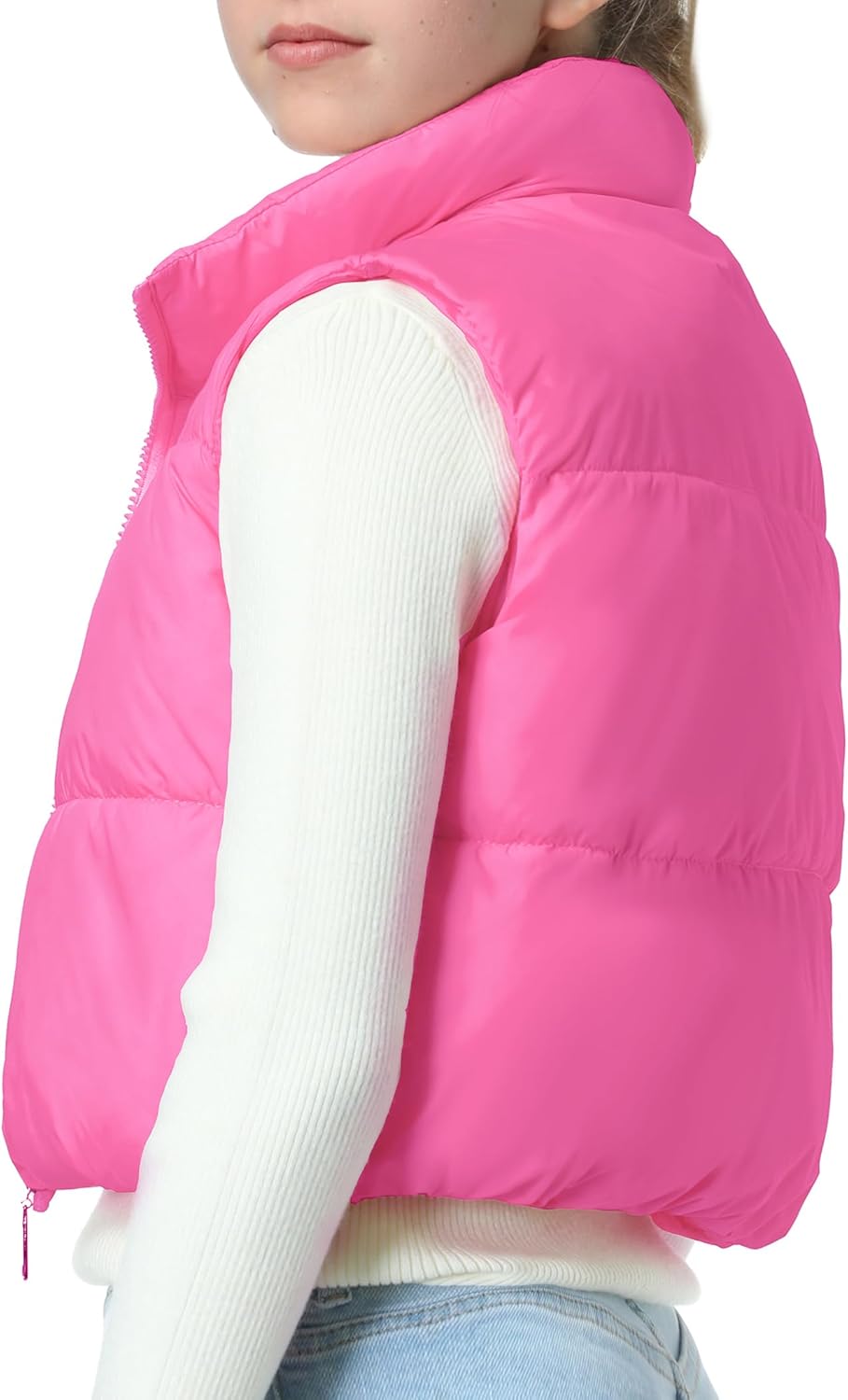 EXARUS Girls Puffer Vest Cropped Puffy Teen Water Resistant Pockets Lightweight Sleeveless Outerwear Bubble Kids 6-14Y - Image 3
