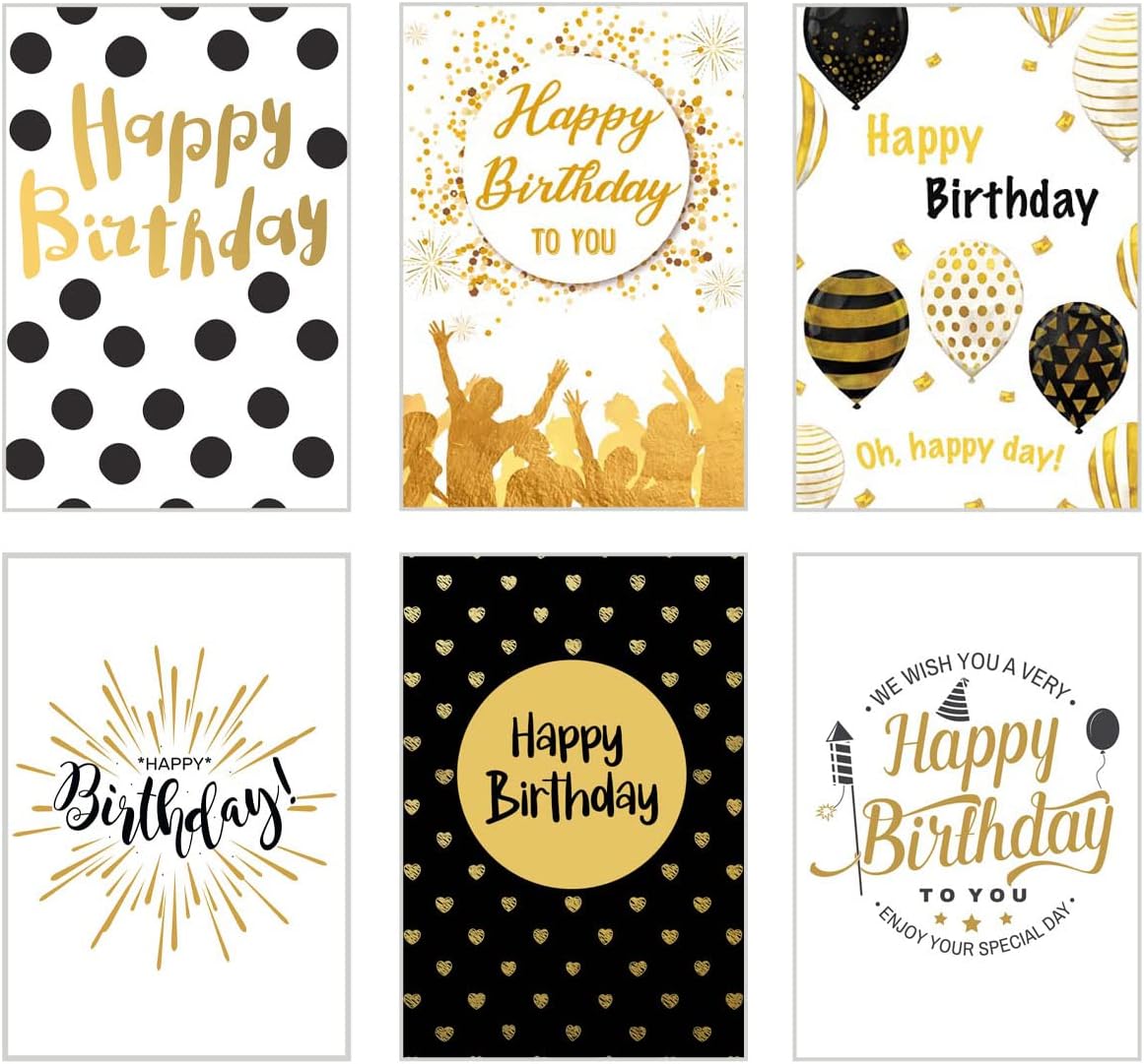 Edition Seidel Set of 6 Premium Birthday Cards with Gold Embossing and Envelopes Happy Birthday Card Greeting Card for Man Woman Gold Sayings