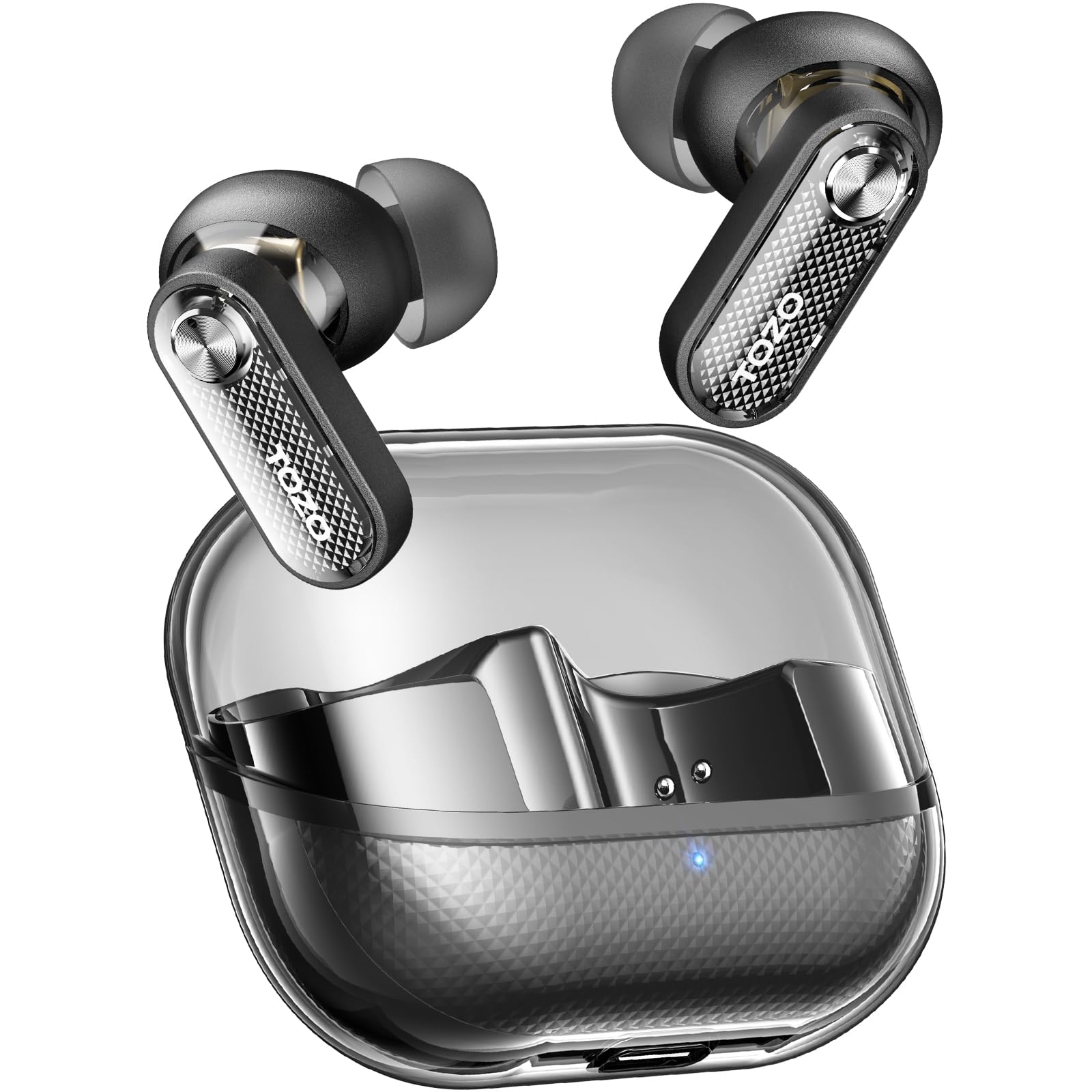TOZO Hybrid Active Noise Cancelling Wireless Earbuds, Bluetooth 5.4 Headphones, 10mm Drivers Deep Bass Stereo Sound, 4 Mics ENC AI Clear Calls, 32 EQ Customization via App, Crystal Case Design