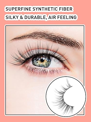 Miniatura 2 de Pestañas postizas Wispy de aspecto natural, mezcla de manga de ojo de gato, 0.472 in, pestañas de banda más delgada, pestañas Siliglli 3D de visón