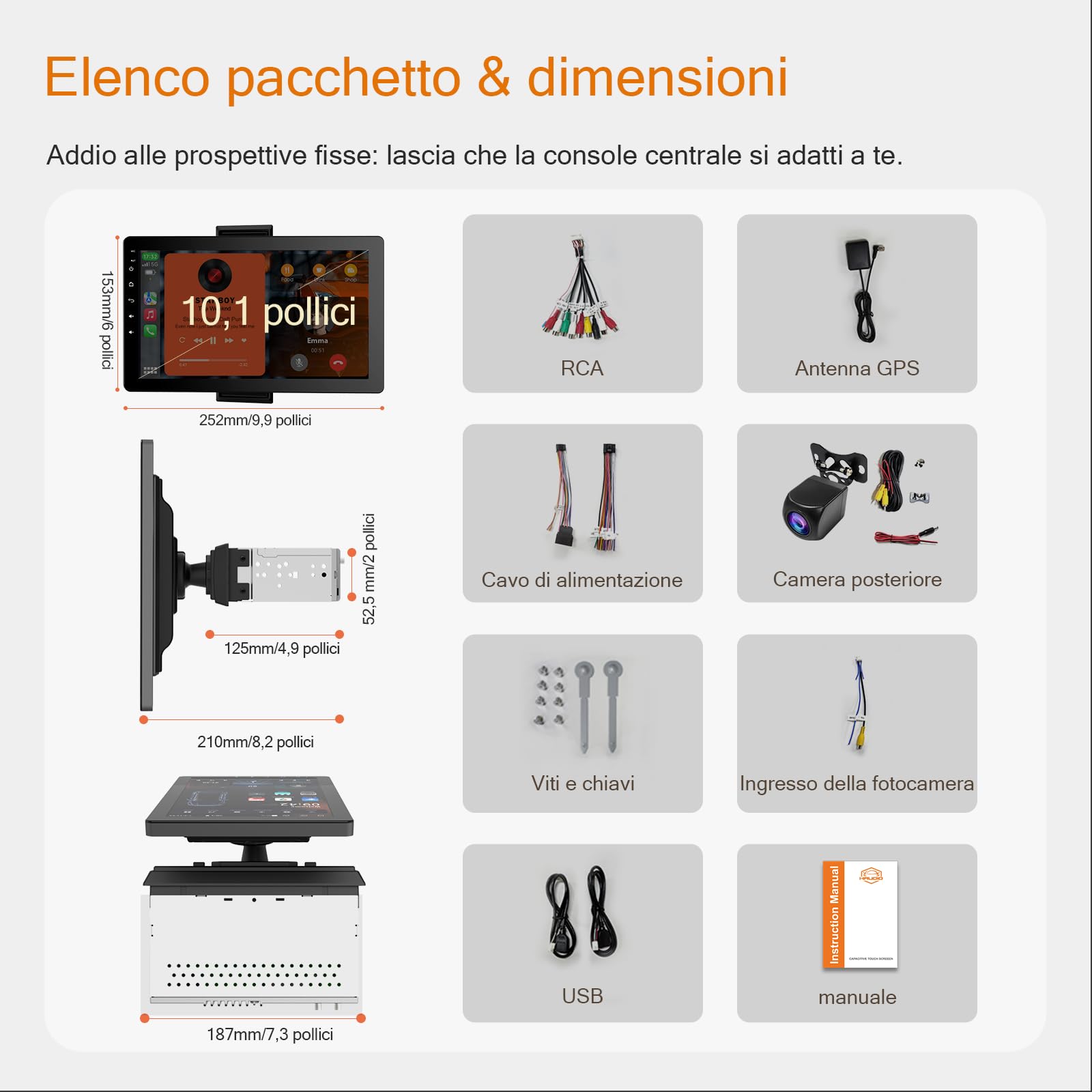 Haudio Girevole a 360° Autoradio 1 DIN Bluetooth con CarPlay & Android Auto,10.1 pollici girevole Touchscreen Lettore,con fotocamera di backup 1080P,Mirror Link,Bluetooth,AUX,RDS,FM/AM Radio
