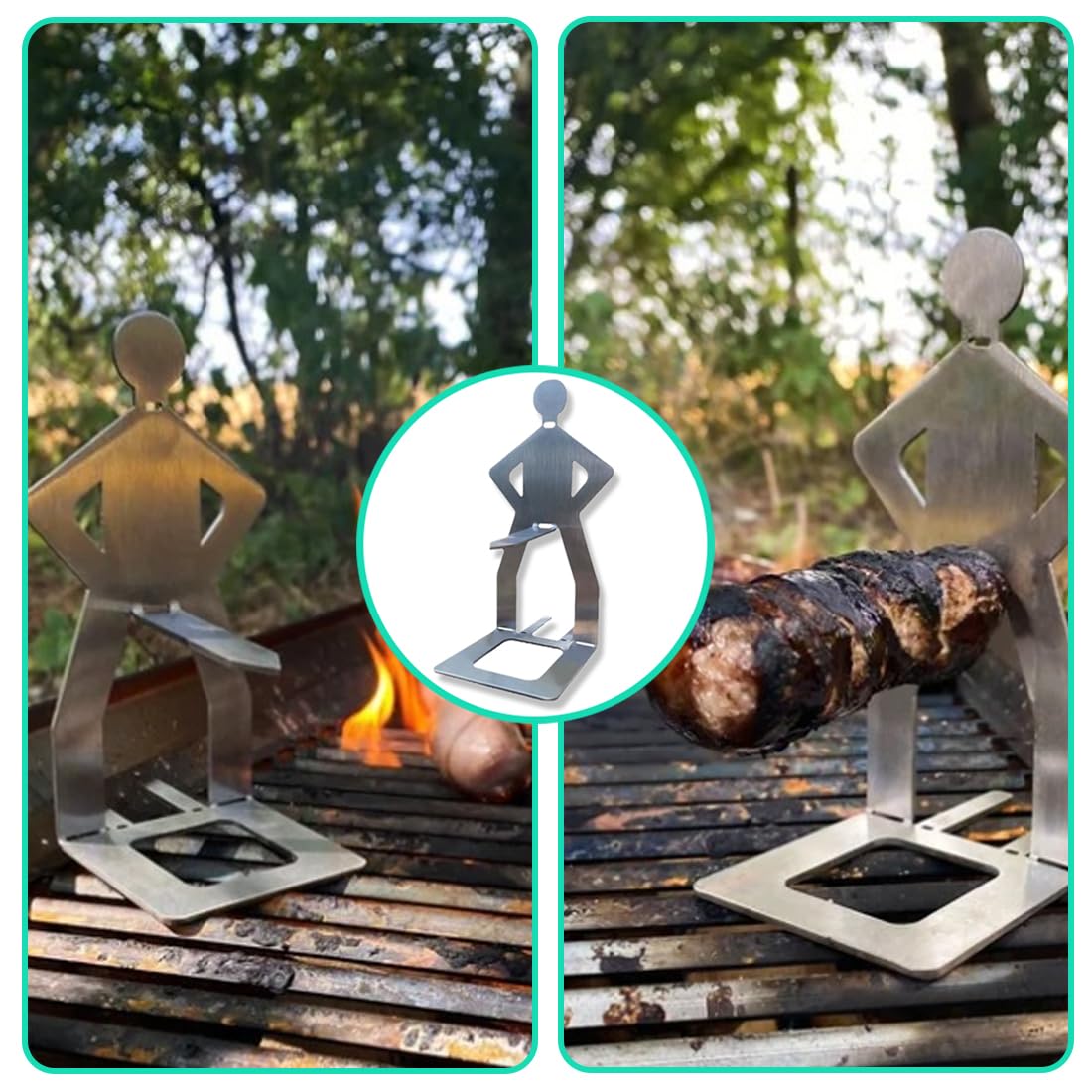 Porta salsicce per barbecue in acciaio inossidabile, girarrosto per marshmallow per hot dog in acciaio inossidabile, griglia per girarrosto portatile per hot dog, fornelli per hot dog per barbecue