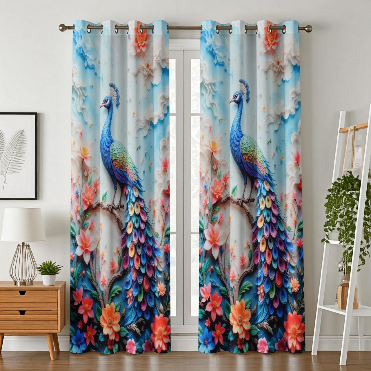 KALIYO Peacock Printed Light Filtering Curtain for Living Room | Pack of 1 Door and Window Curtain | Elegant Polyester Curtain (7 Feet)-picture-10