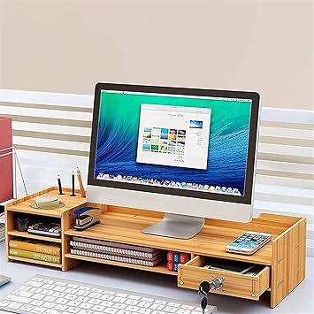 Frixen Computer Monitor Desk Wooden Riser Stand for Home & Office Organizer Computer Monitor Stand for PC Laptop TV Screen Riser Desk
