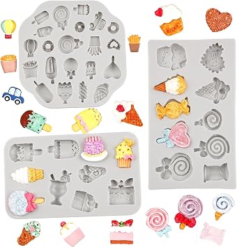 3 PCS Sweets Silicone Molds, Ice Cream Lollipop Donut Chips Shape Molds for DIY Polymer Clay Earrings Jewelry Making, Resin, Candle, Fondant Cupcake Decoration