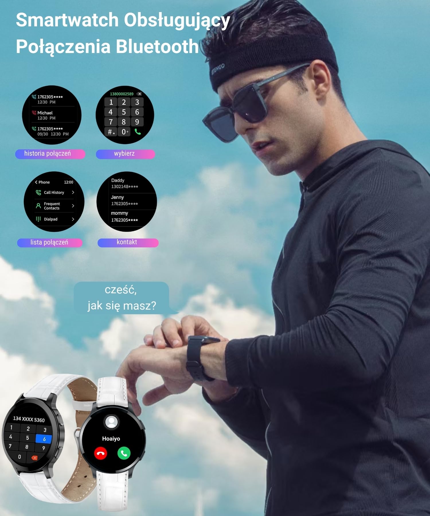 Smartwatch damski z funkcją telefonu, 1,5" zegarek fitness na rękę, zegarek sportowy z pulsometrem, sterowanie muzyką, krokomierzem, kalorii, wodoszczelny tracker fitness (Z-biały/skóra, 1.5")