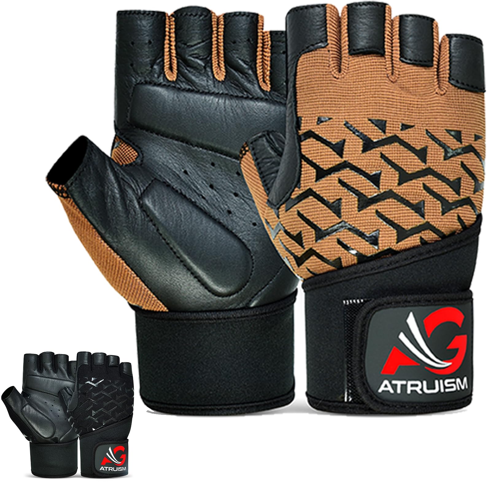 ATRUISM GEAR Weight Lifting Gloves for Gym Fitness Workout, Anti-Slip Padded Palm, Half Finger, Strength Training, for Men, Women, Adults and Kids (Brown, M)