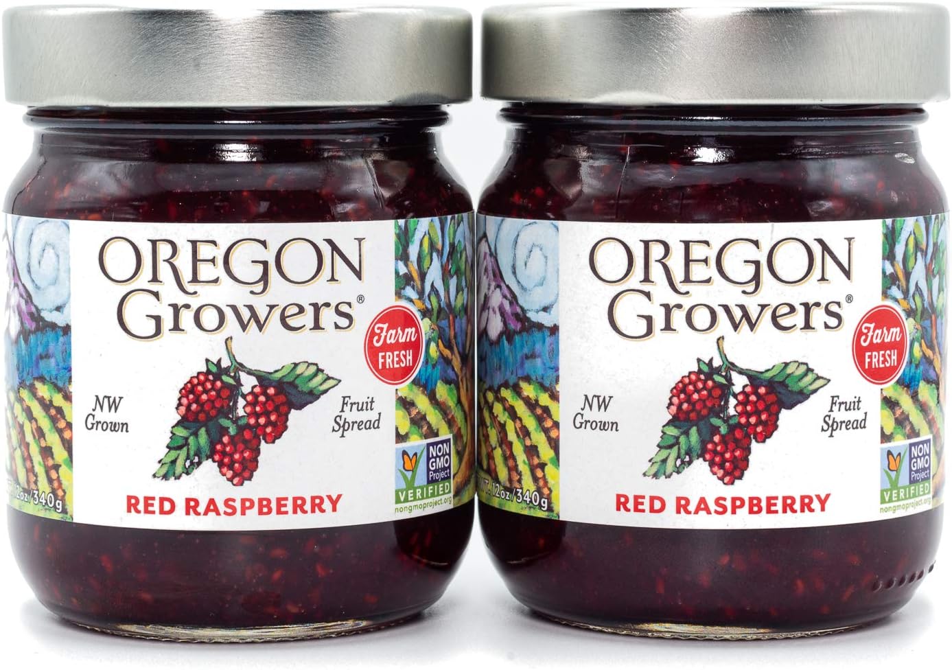 Oregon Growers Red Raspberry Fruit Spread - Organic Raspberry Jam, Organic Raspberries, Raspberry, Red Raspberry Jam Made In Oregon, All Natural Ingredients, Non-GMO - 12 Oz (Pack of 2)