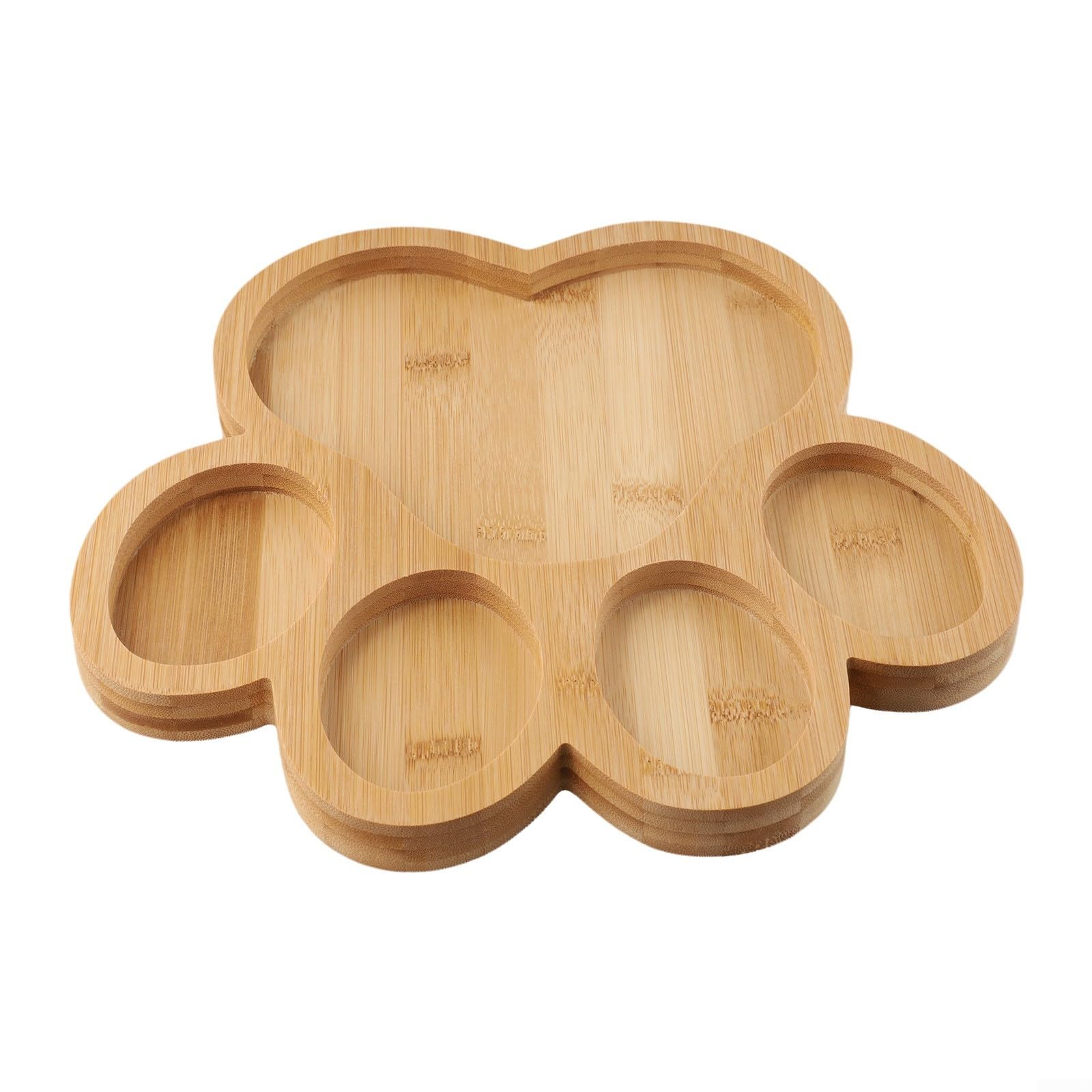 QOXEZY Vassoio da portata in legno naturale a forma di zampa di cane, con 5 scomparti, per organizzare snack, formaggio, frutta, dessert (4)