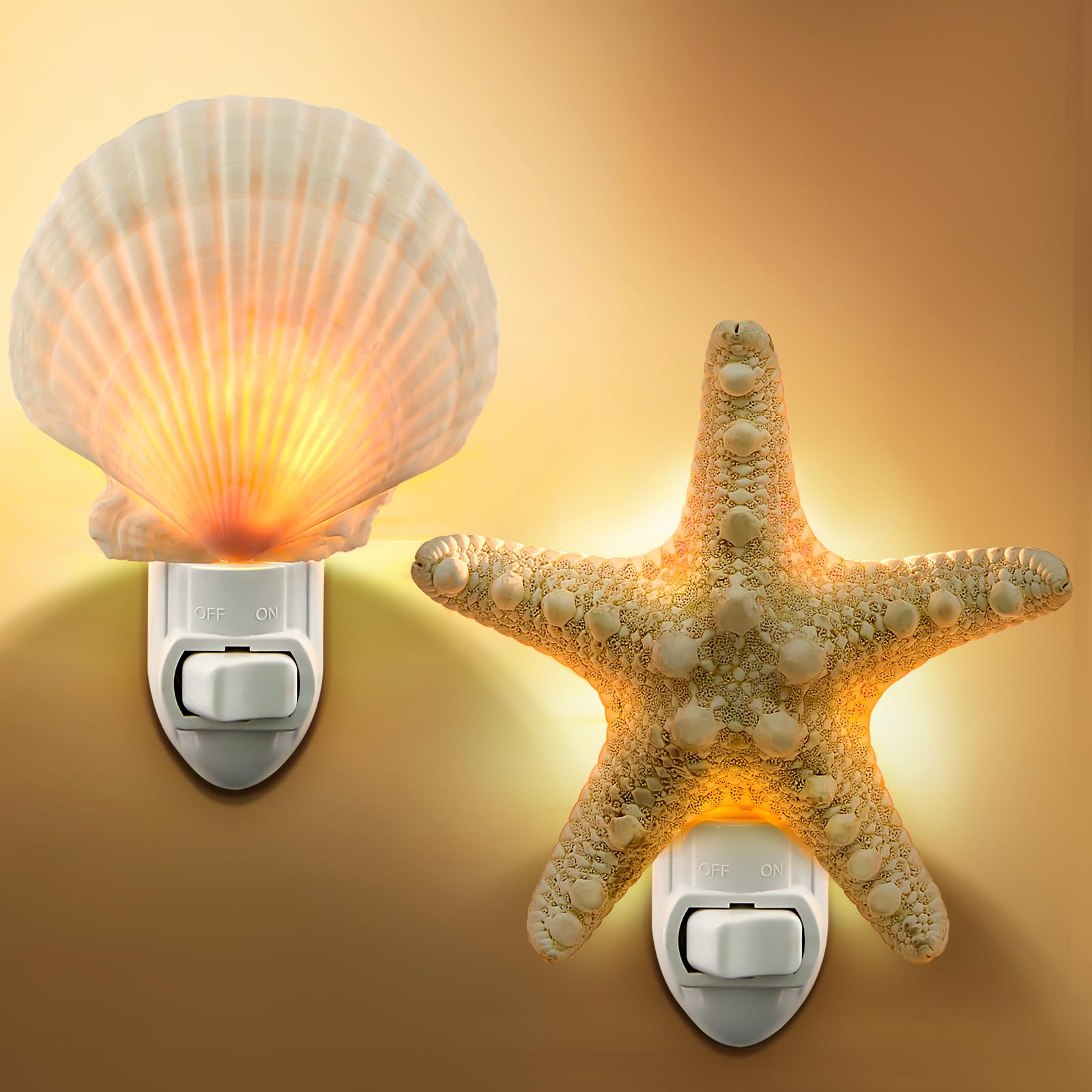 Hortsun 2 Piece Seashell Night Light Seashells and Sea Animal Plug
