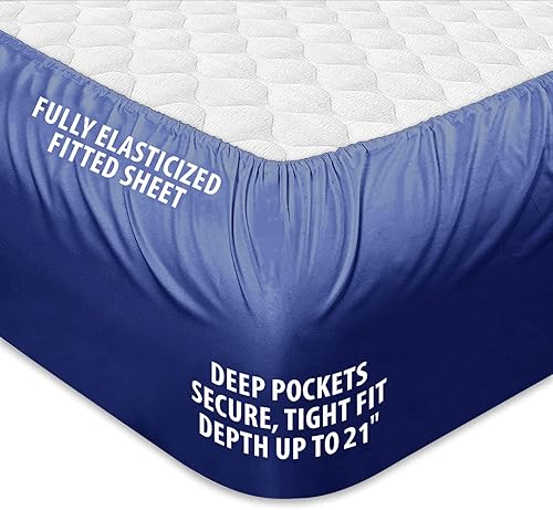 Miniatura 6 de Cubrecolchón acolchado tamaño California King, protector de colchón transpirable con bolsillo profundo de 8-21 pulgadas, azul marino