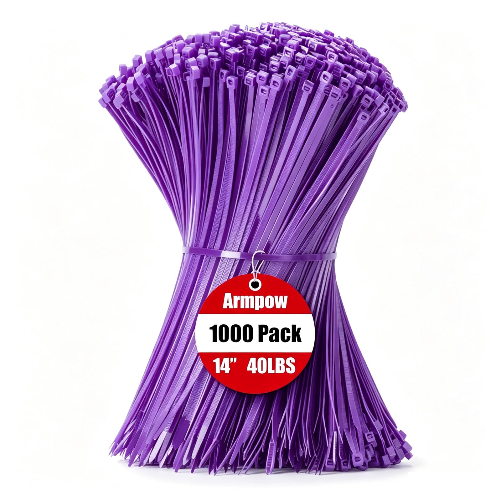 Armpow 14 Inch Zip Ties Purple 1000 PCS, 40 Lbs- Heavy Duty Tensile Strength, Nylon PA66 UV Resistant Cable Ties for Indoor and Outdoor Use - Ideal for object bundling and fastening