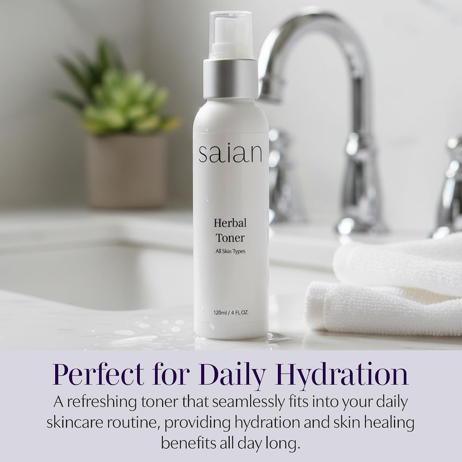 Saian Herbal Toner - Hydrating Facial Toner with Hyaluronic Acid and Witch Hazel - Refreshing Face Mist for Soft Supple-Looking Skin and a Fresh Appearance with Calendula, Lavender, & Licorice - 4 oz