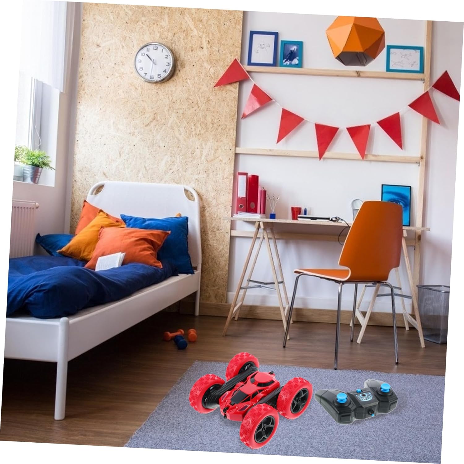 Double-Sided Off-Road Car with Rotating Flips Plastic Body and Vacuum Rubber Tires for Boys and Indoor Outdoor Play Easy Vehicle in Fire Red