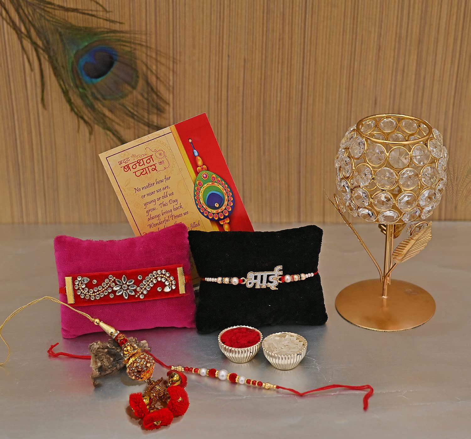 Collectible India Rakhi for Brother and Bhabhi with Gift Combo - Rakhis for Rakshabandhan Sister Kids Bhaiya - Rakhi Gift - Crystal Rose Candle Holder/Dora Rakhi/Bhai Rakhi/Lumba Rakhi/Greeting Card-image-45