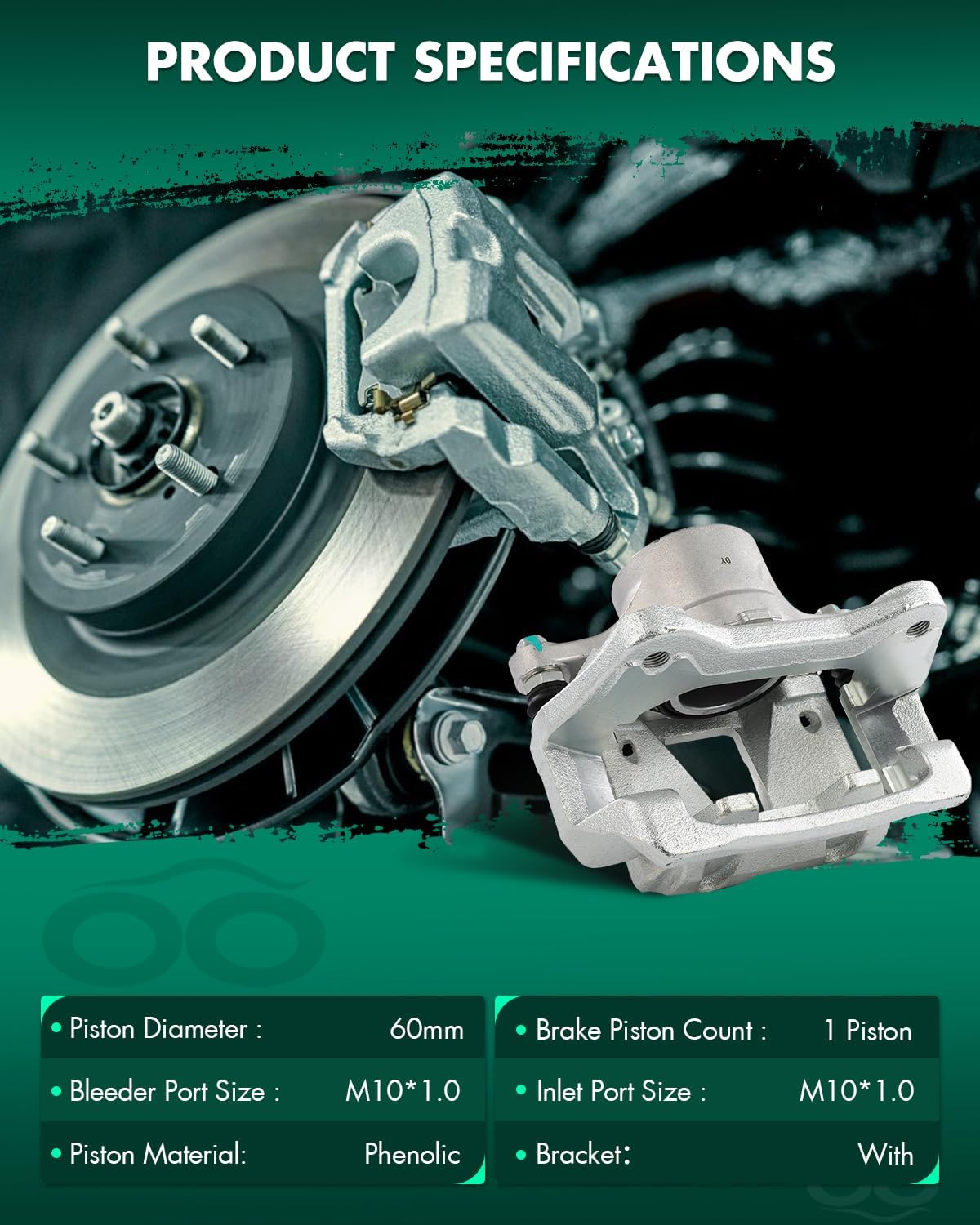 SCITOO 19B6461 Front Left Disc Brake Caliper w/Bracket For Hyundai For Sonata 2011-2014,Single Piston