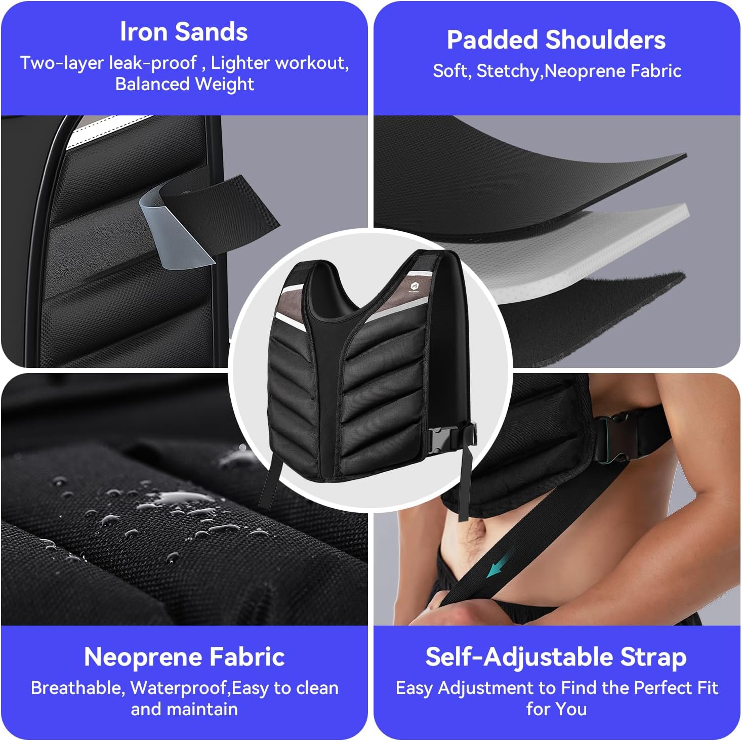 Weighted Vest,10lb/15lb/20lb Weight Vest with Reflective Stripe,Body Weight Vests for Men,Women Gym Home,Workout,Strength Training,Fitness,Running,Training Black 10LB image 4 of 7 B0CR5NYPZB