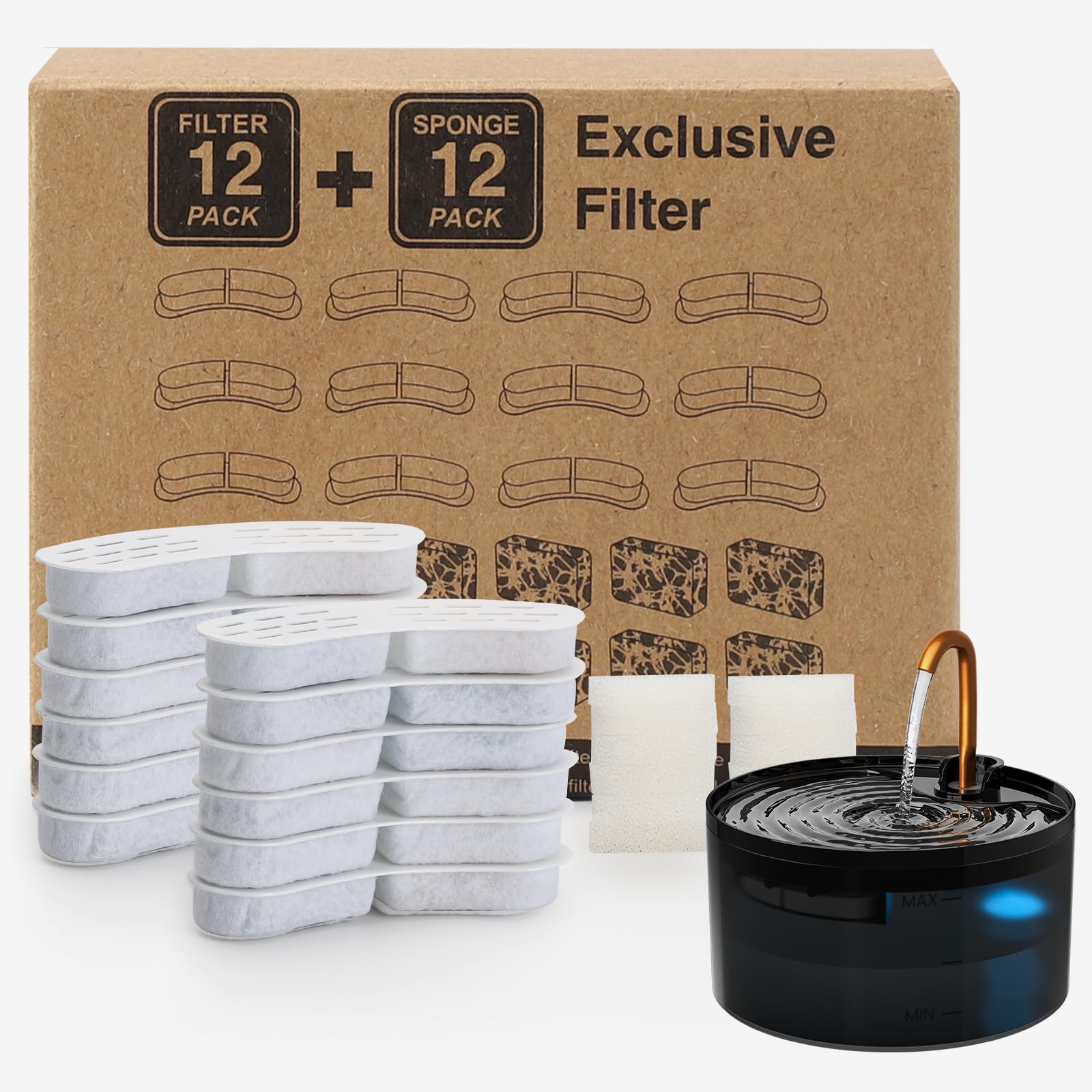 Cat Water Fountain Filter, 24 Pack Cat Fountain Filters, Cat Fountain Replacement Filters for DOOOB 2.1L Pet Water Fountain