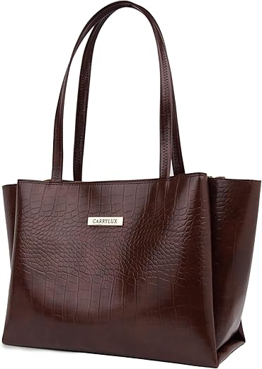 Carrylux Large Capacity Croco Pattern Tote Handbag Shoulder Bag Ladies Purses For Women, Dark Brown