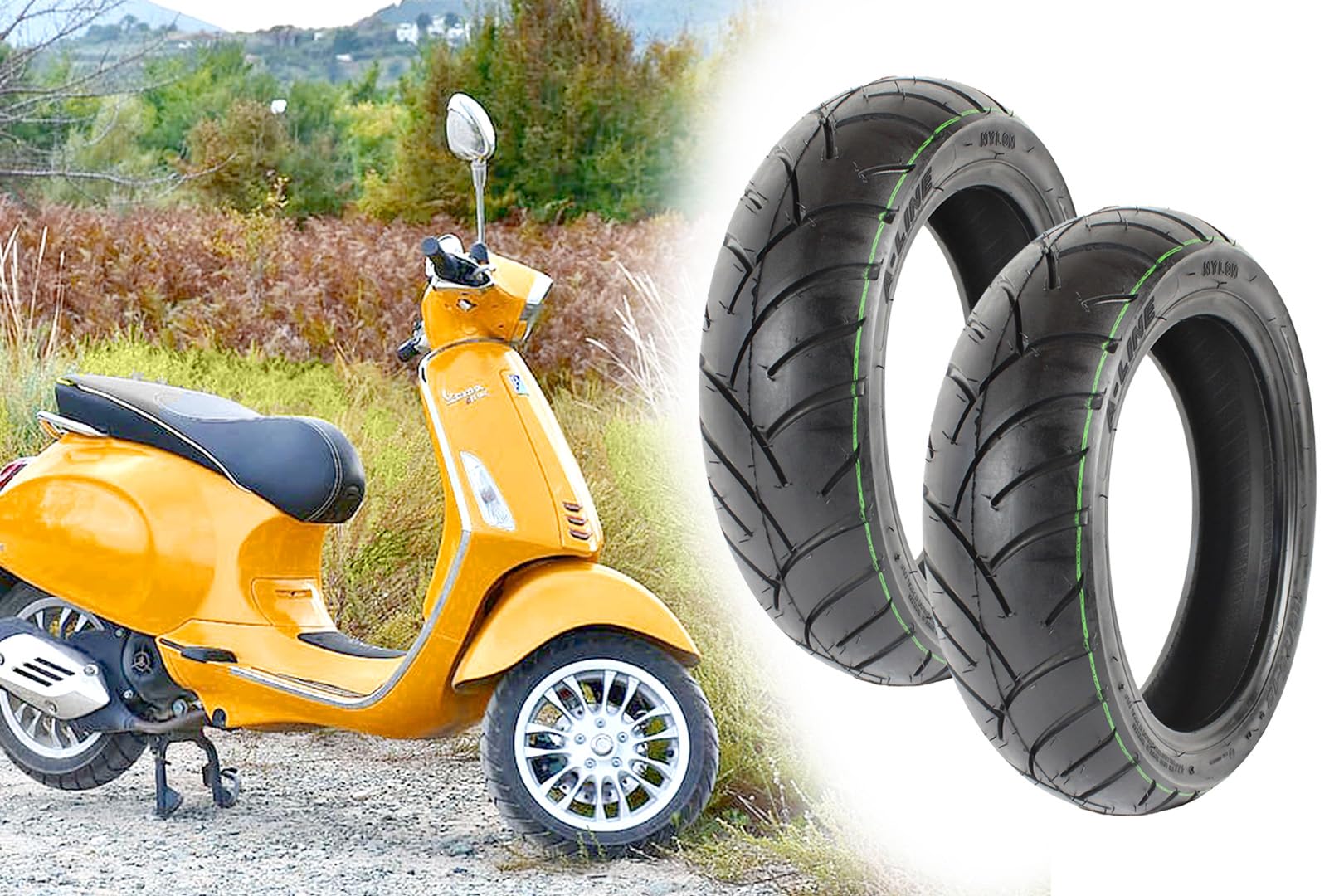 2 Reifen Roller, Rollerreifen 110/70 x 12 Zoll, 47J bis 100Km/h + 175kg Traglast, PR507 Straßenprofil, TL Tubeless