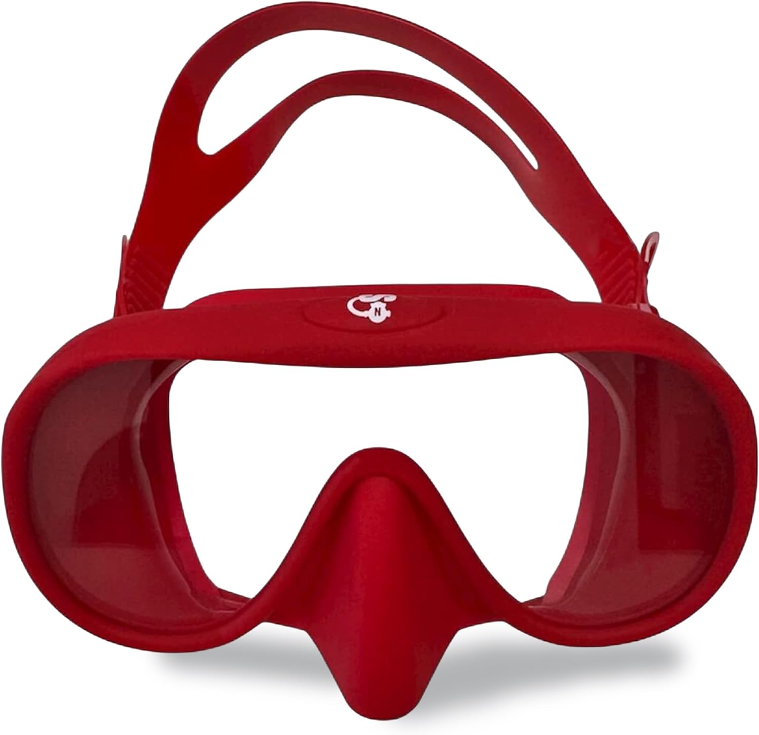 Spartacus Frameless Dive Mask, Ultra-Clear Low-Iron Glass, Wide View, Low Volume, 100% Silicone Skirt, Red