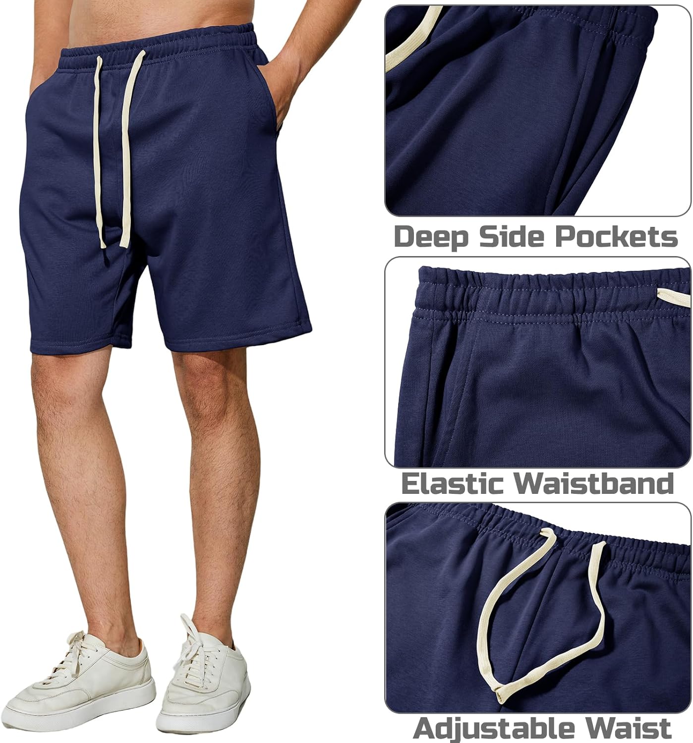 Men's Sweat Shorts 7 Inch Inseam Cotton Summer Beach Shorts Elastic Waist Casual Workout Athletic Shorts - Image 6