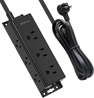 Power Bars with Surge Protector 10Ft - 9 Widely Spaced Multi Outlets, Wall Mount, 3 Side Outlet Extender with Long Extension Cord, Flat Plug for Home Office Dorm, Black