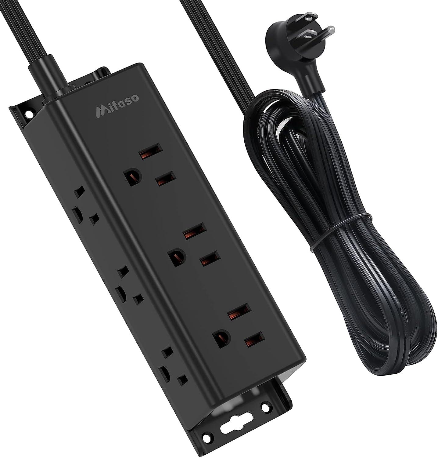 Power Bars with Surge Protector 10Ft - 9 Widely Spaced Multi Outlets, Wall Mount, 3 Side Outlet Extender with Long Extension Cord, Flat Plug for Home Office Dorm, Black