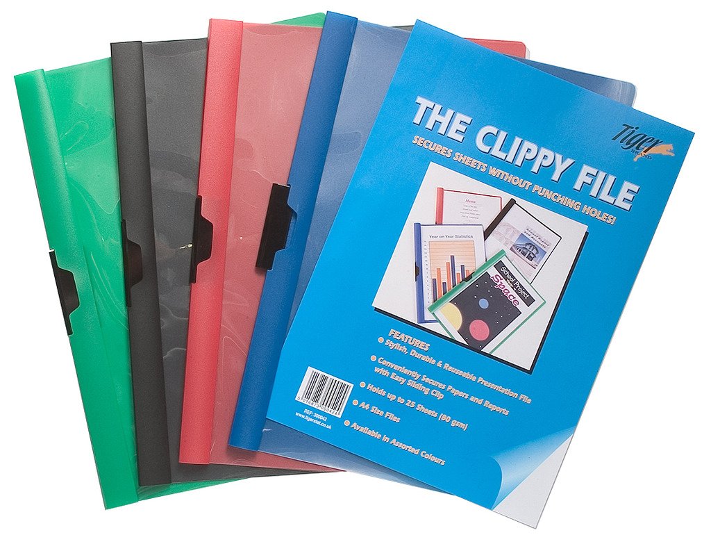 25 x A4 Clear + Coloured Clippy Files Report Project Presentation Clip Folders