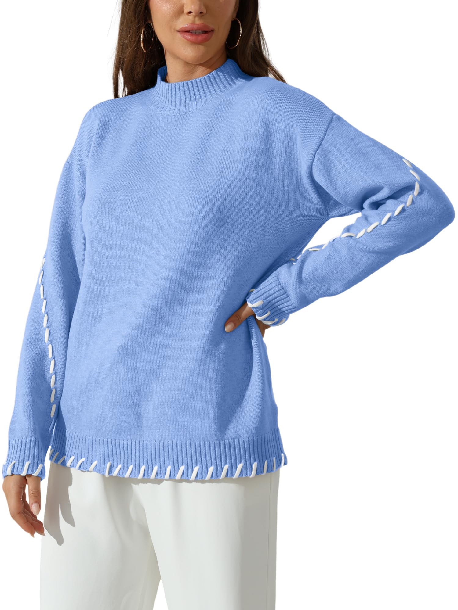 TAKEYAL Women Sweater Long Sleeve Fall Top Casual Trendy Crew Neck 2024 Pullover Loose Winter Knit Top