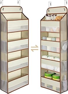 Yecaye 1 Pack Over the Door Storage Organizer, 35.2lbs Load Closet Door Organizer Hanging, No Sagging Bathroom Organizer with 4 Bins 6 Side Pockets, Door Storage for Nursery Baby Essentials, Beige