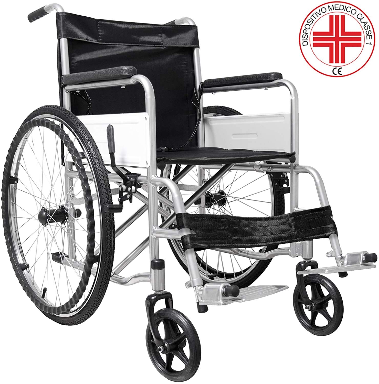 Sedia a Rotelle Pieghevole Leggera ad Autospinta Carrozzina per Disabili ed Anziani con Braccioli e Poggiapiedi Estraibili Cintura di Sicurezza 85 x 69 x 91 cm Nero