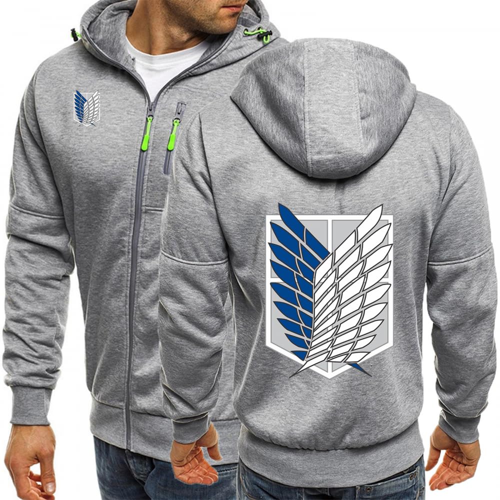 Sweatshirt Attack Titan homme veste zippée gris clair pour un style streetwear au quotidien