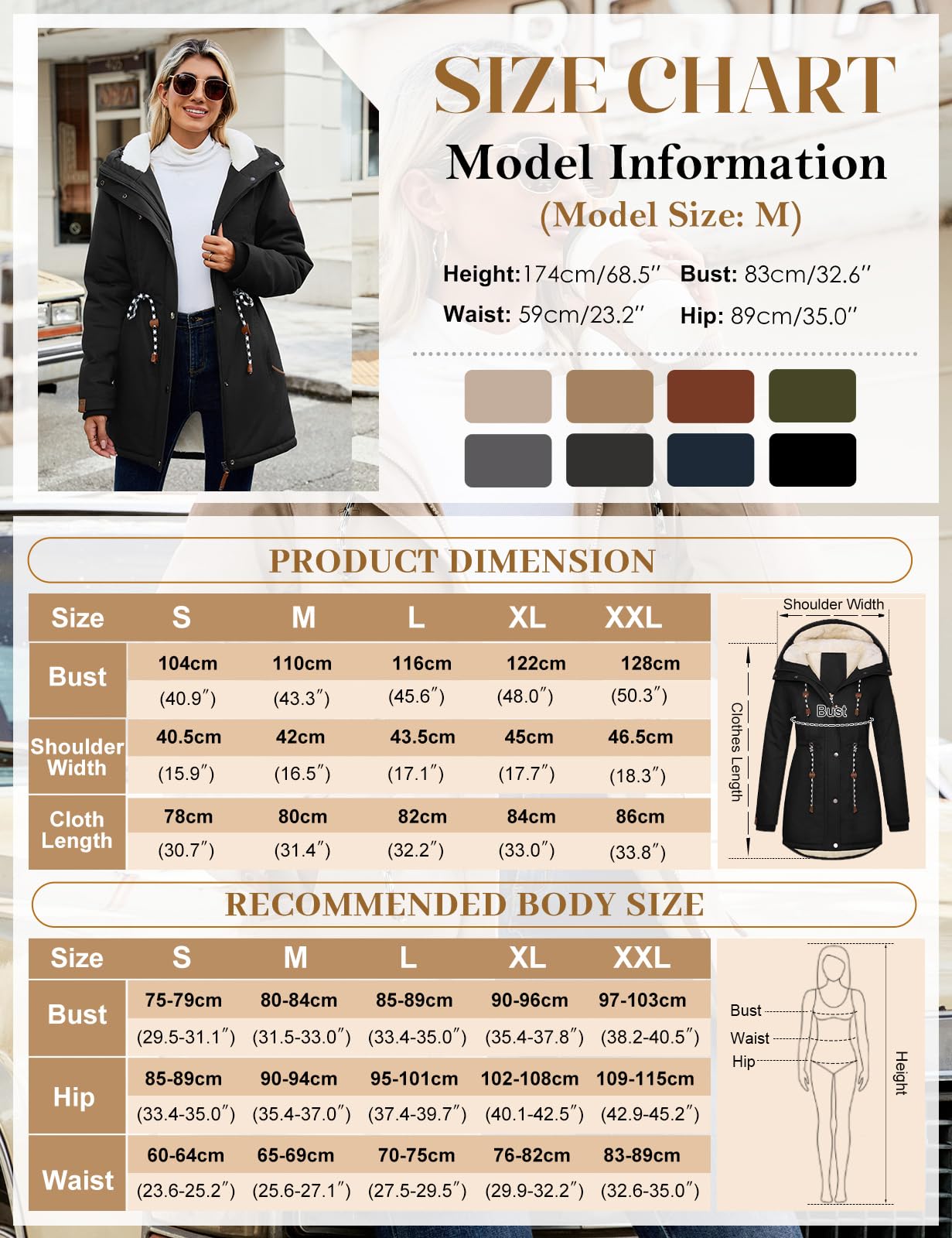 Xnova Parka Manteau Femme Polaire Chaude Mi Longue | Manteaux en Coton Coupe Vent Veste Polaire à Capuche Manche Longue Casual Blouson avec Zippé Coat Anti-Froid Automne Hiver