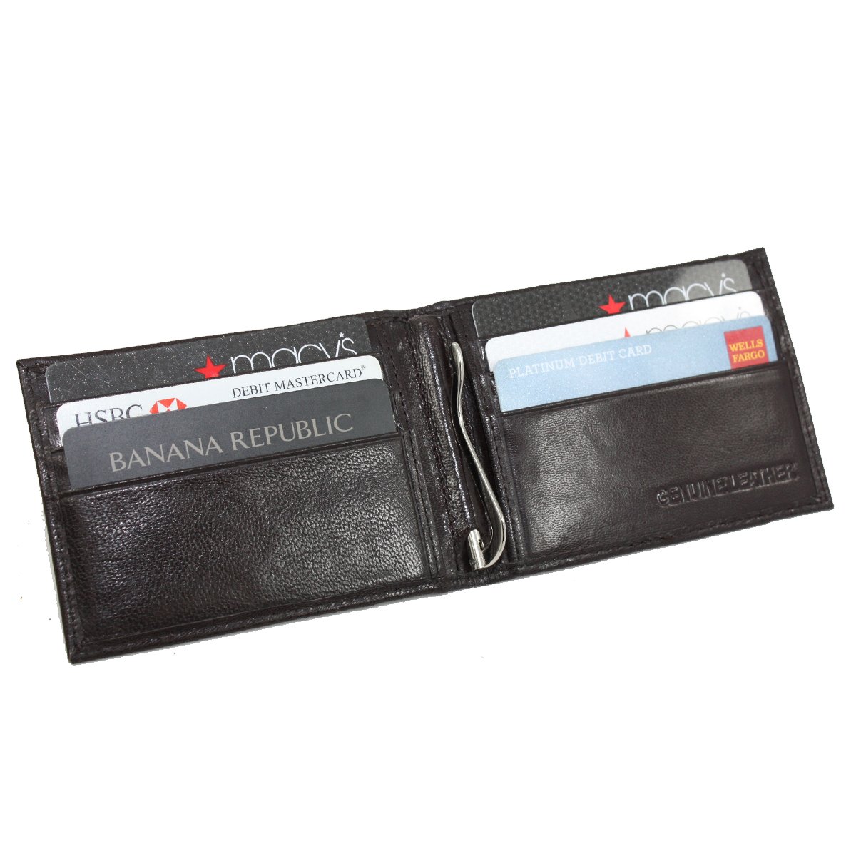 Men's Lambskin Leather Spring Money Clip Compact Bifold Front Pocket Wallet - Brown -